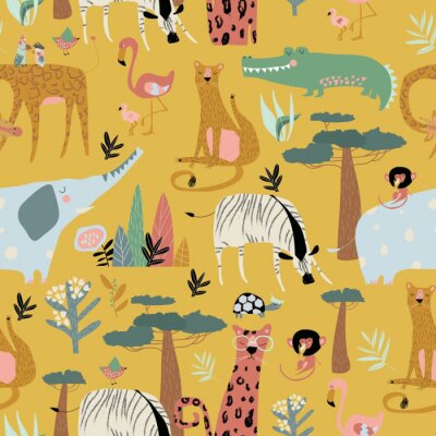 Behang Afrikaanse kleurrijke dieren op safari