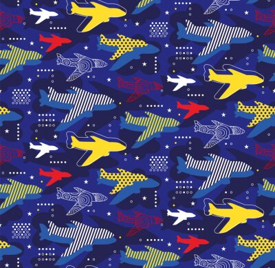 Behang Airplanes seamless pattern geometric style design