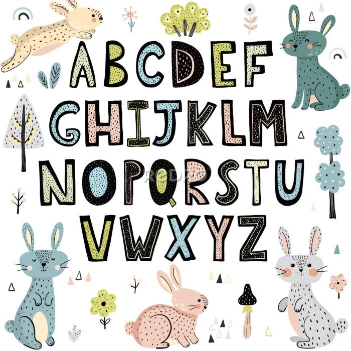 Behang Alfabet met schattige konijntjes