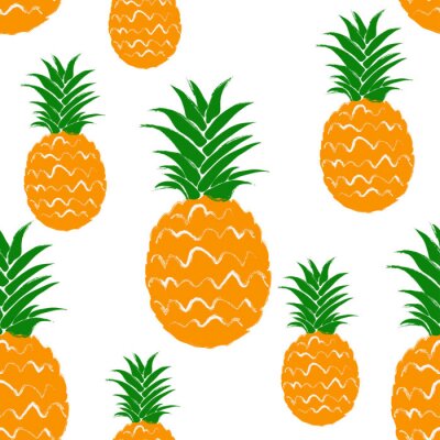 Behang Ananas met bladeren op een witte achtergrond