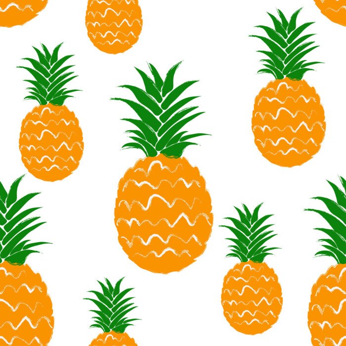 Behang Ananas met bladeren op een witte achtergrond