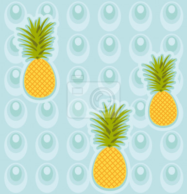 Behang Ananas op een blauwe achtergrond