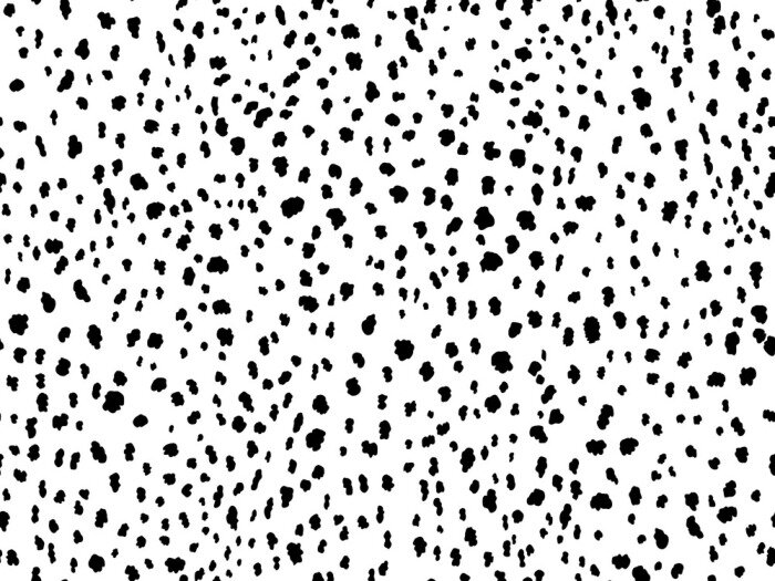 Behang Animal print seamless pattern design with irregular ink black spots on white background. Dalmatian pattern animal print.