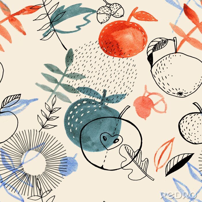 Behang Appels en bladeren in herfstkleuren