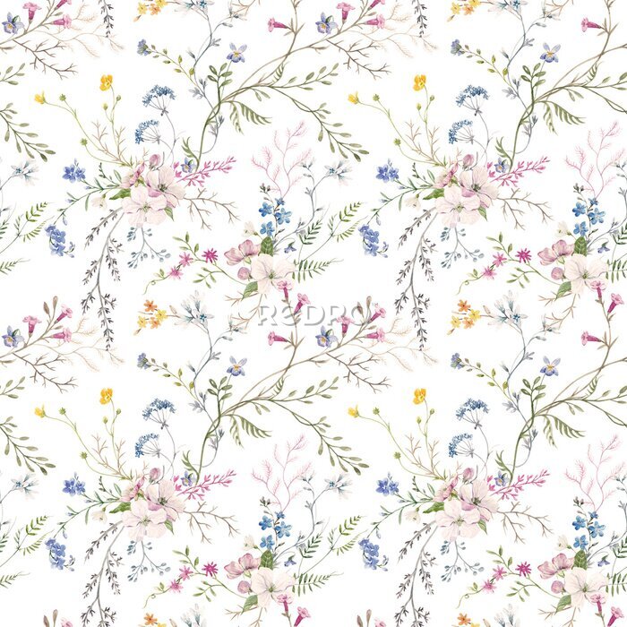 Behang Aquarel bloemenpatroon