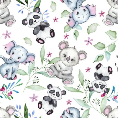 Behang Aquarel dieren kinder patroon