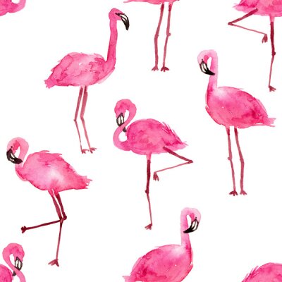 Behang Aquarel flamingo's op een witte achtergrond