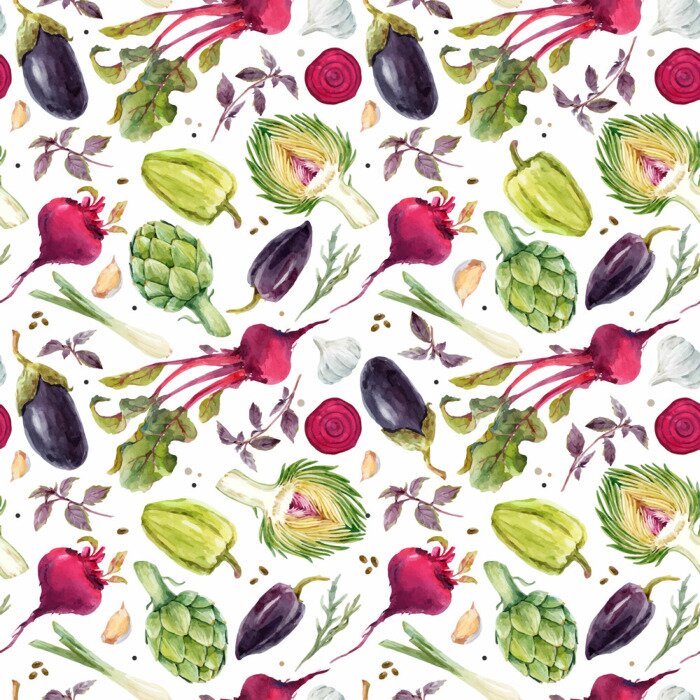 Behang Aquarel groenten op een witte achtergrond