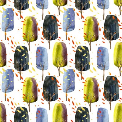 Behang Aquarel herfst bos op een witte achtergrond