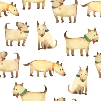 Behang Aquarel honden met gekleurde halsbanden