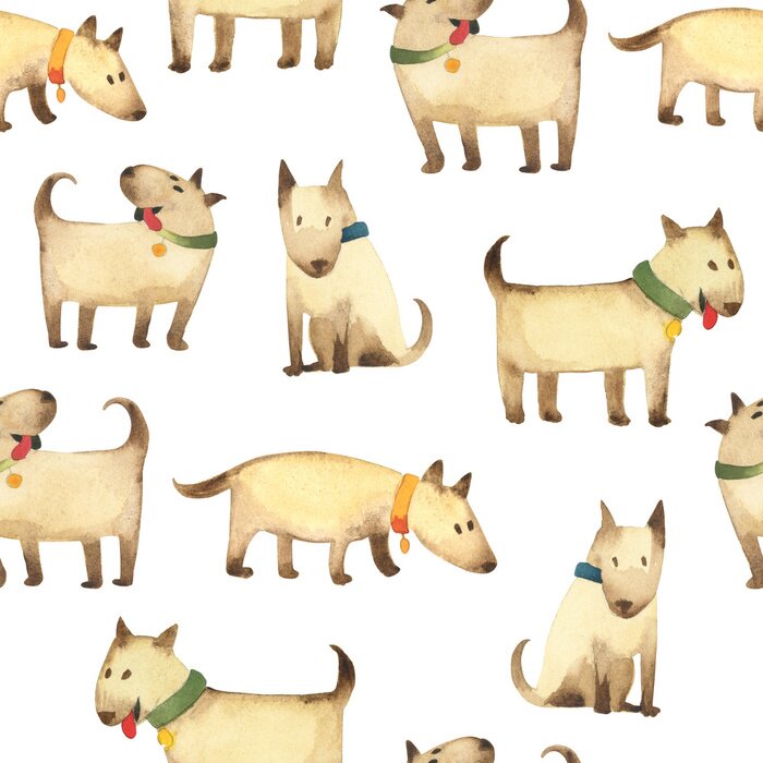 Behang Aquarel honden met gekleurde halsbanden