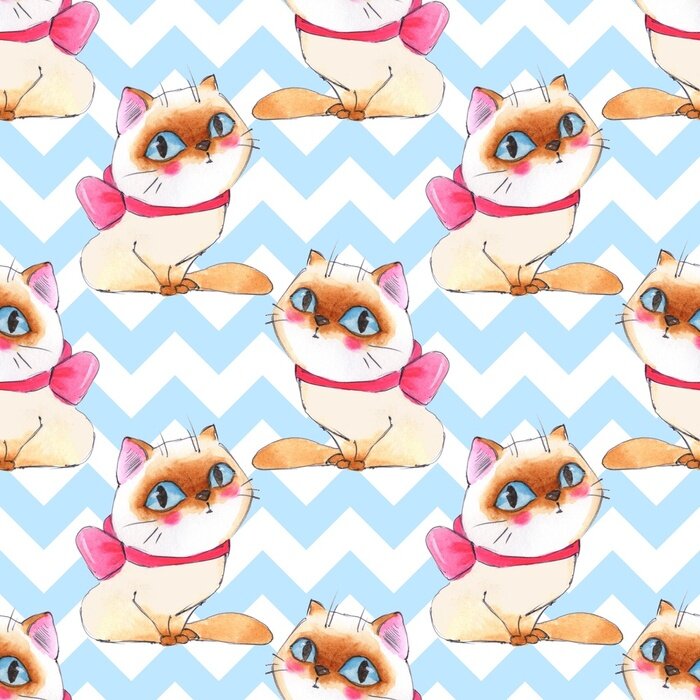 Behang Aquarel katten met strikken