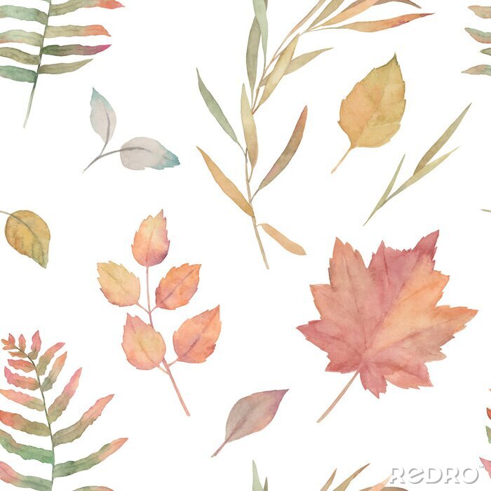 Behang Aquarel naadloze patroon voor batik, textiel, stof. Bloemenprint. Herfstbladeren. Hand getrokken illustratie