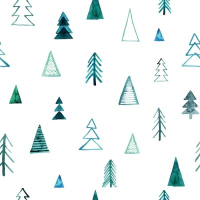 Behang Aquarel naaldbos op een witte achtergrond