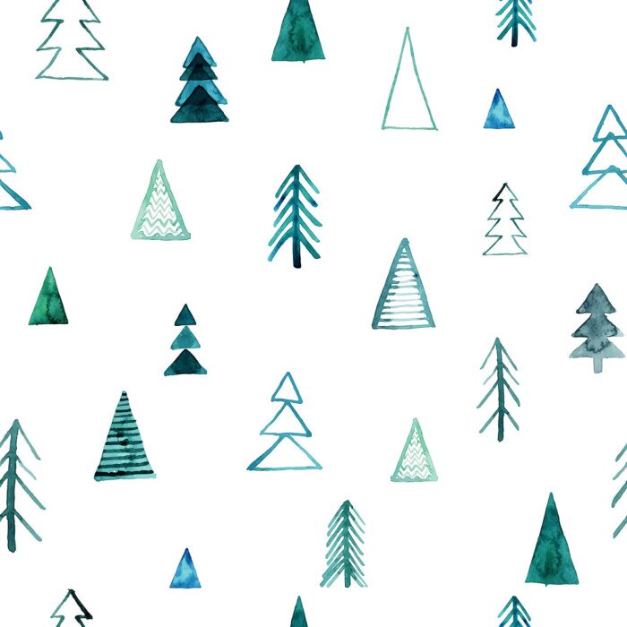 Behang Aquarel naaldbos op een witte achtergrond