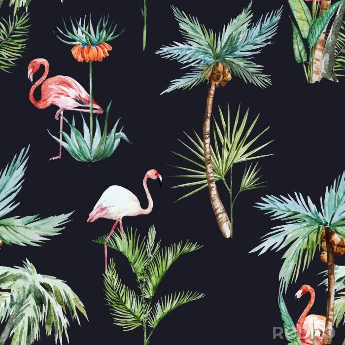 Behang Aquarel palm patroon