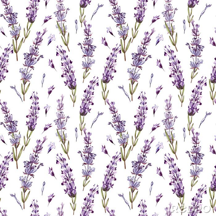 Behang Aquarel patroon met lavendel. Hand schilderij. Waterverf.