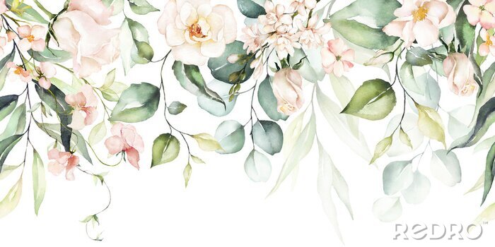 Behang Aquarel planten en bloemen