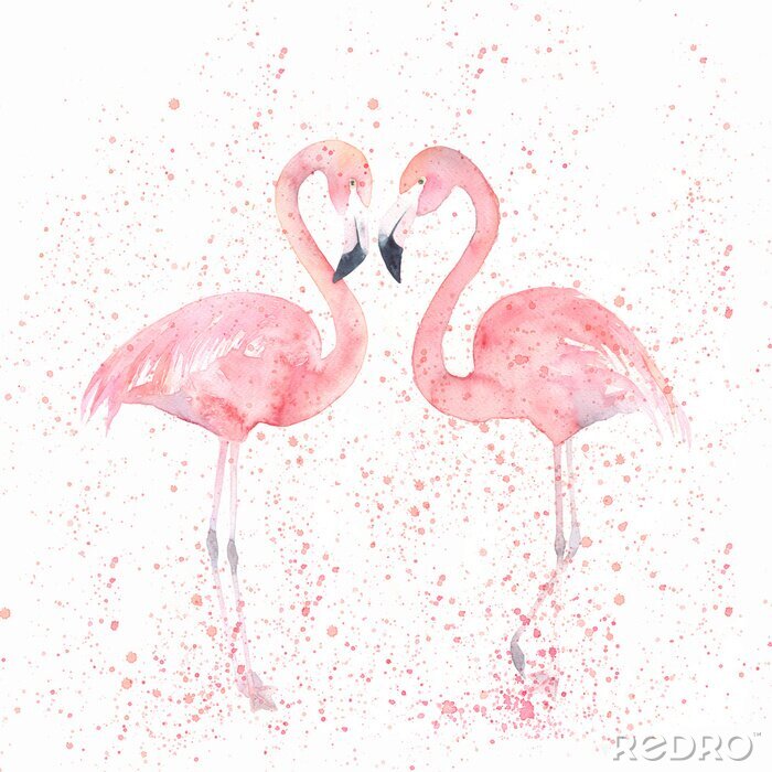 Behang Aquarel roze flamingo vogels