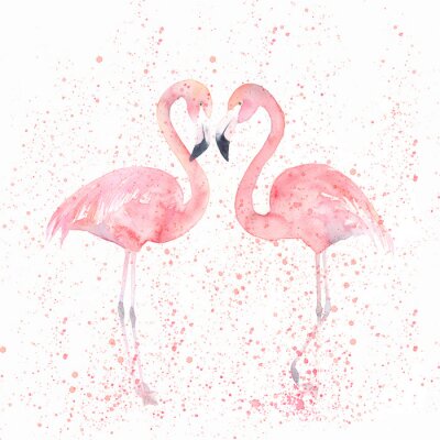 Behang Aquarel roze flamingo vogels