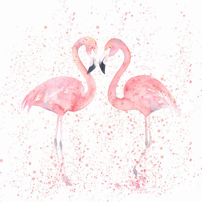 Behang Aquarel roze flamingo vogels
