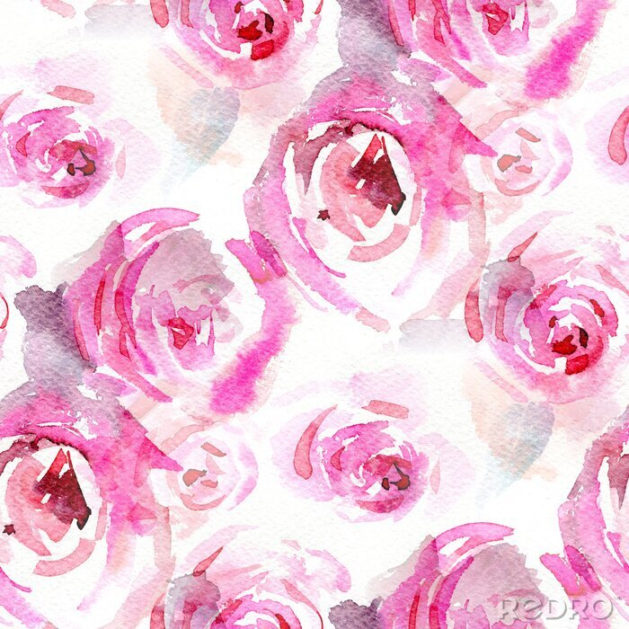Behang Aquarel roze rozen op witte achtergrond