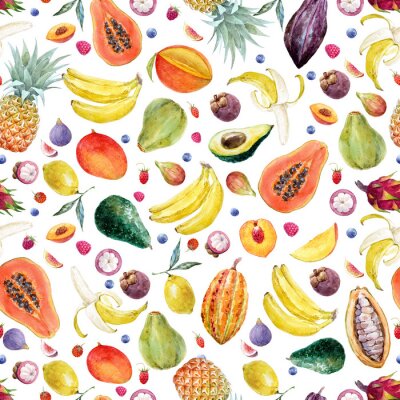 Behang Aquarel tropisch fruit op een witte achtergrond