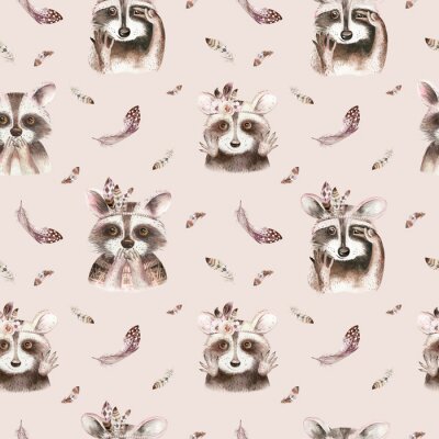 Behang Aquarel wasbeer met veren