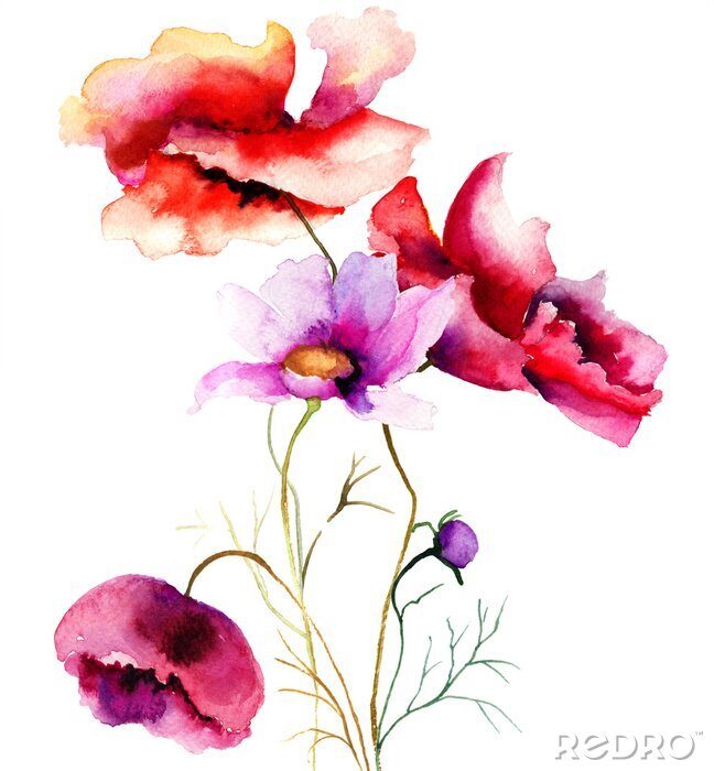 Behang Aquarel wilde bloemen