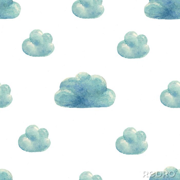 Behang Aquarel wolken op een witte achtergrond