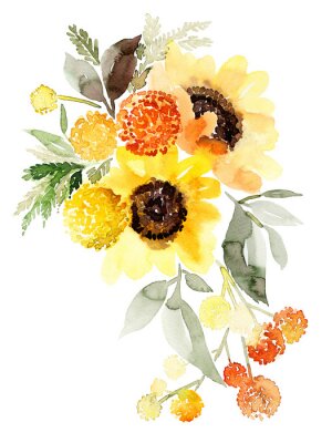 Aquarel zonnebloemen van herfstkleuren