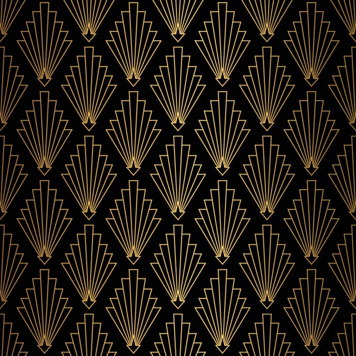 Behang Art Deco Pattern. Seamless black and gold background.