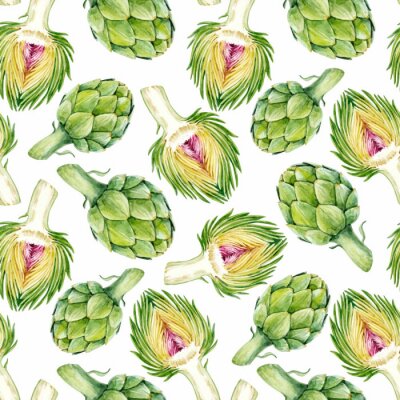 Behang Artisjokken geschilderd met waterverf op een witte achtergrond