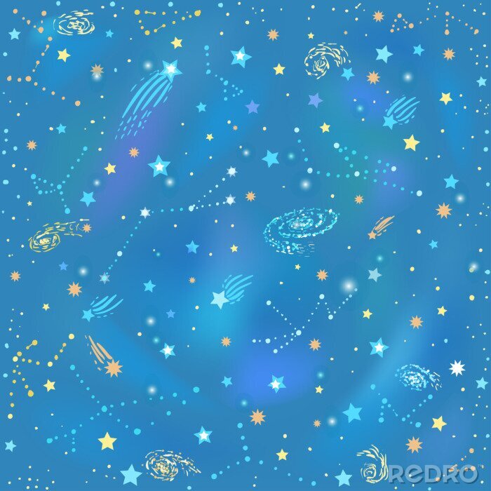 Behang Astrologisch patroon, vector naadloze achtergrond met sterren en sterrenbeelden