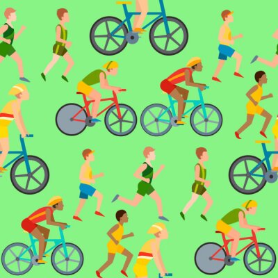 Behang Atletische man mensen rennen joggen zomer sport genieten van runner uitoefening van hun gezonde levensstijl vector illustratie naadloze patroon achtergrond