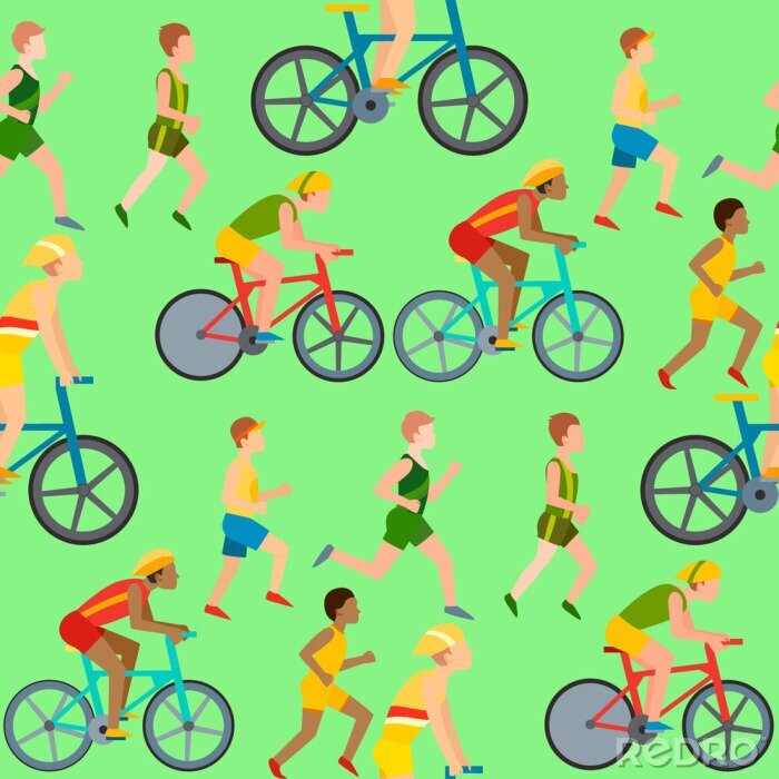 Behang Atletische man mensen rennen joggen zomer sport genieten van runner uitoefening van hun gezonde levensstijl vector illustratie naadloze patroon achtergrond