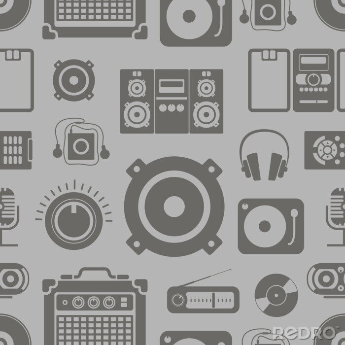 Behang Audio equipment icons collection seamless pattern