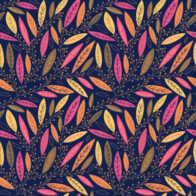 Behang Autumn leaves op takken met bessen naadloze patroon