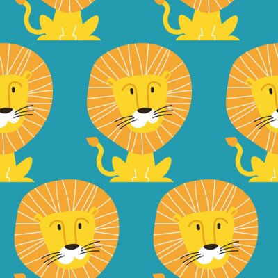 Behang Babyleeuwen op een blauwe achtergrond