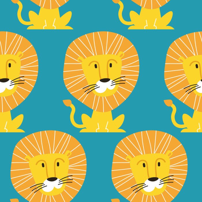 Behang Babyleeuwen op een blauwe achtergrond