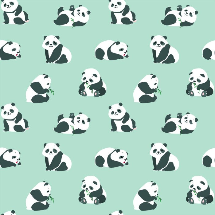 Behang Babypanda's met bamboebladeren op een groene achtergrond