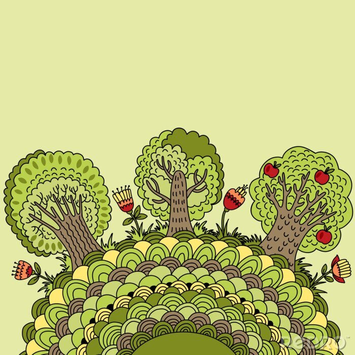 Behang Banner met bomen, bloemen en plaats voor uw tekst