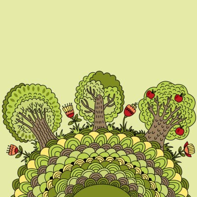 Sticker Banner met bomen, bloemen en plaats voor uw tekst