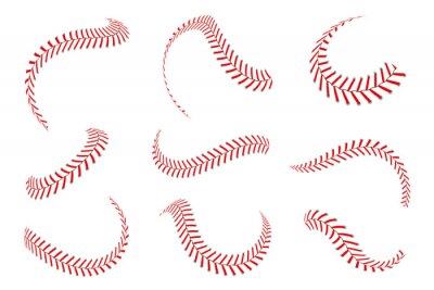 Behang Baseball laces set. Baseball stitches with red threads. Sports graphic elements and seamless brushes. Red laces and stitches