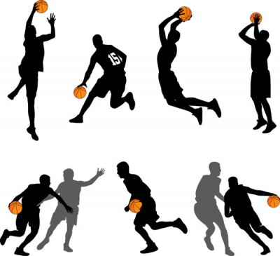 Behang basketbal spelers silhouetten collectie - vector