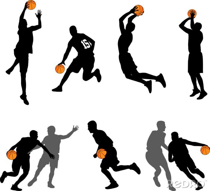 Behang basketbal spelers silhouetten collectie - vector