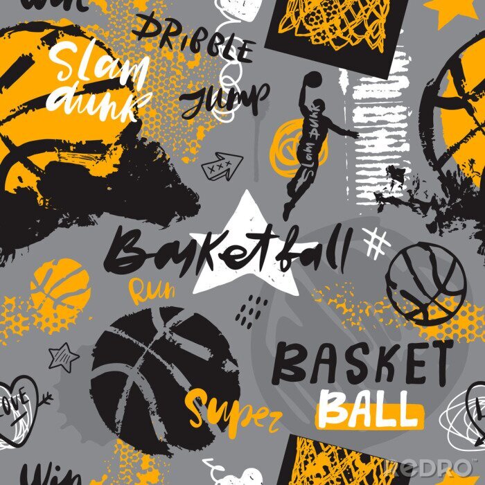 Behang Basketbal - sportpatroon in grunge stijl