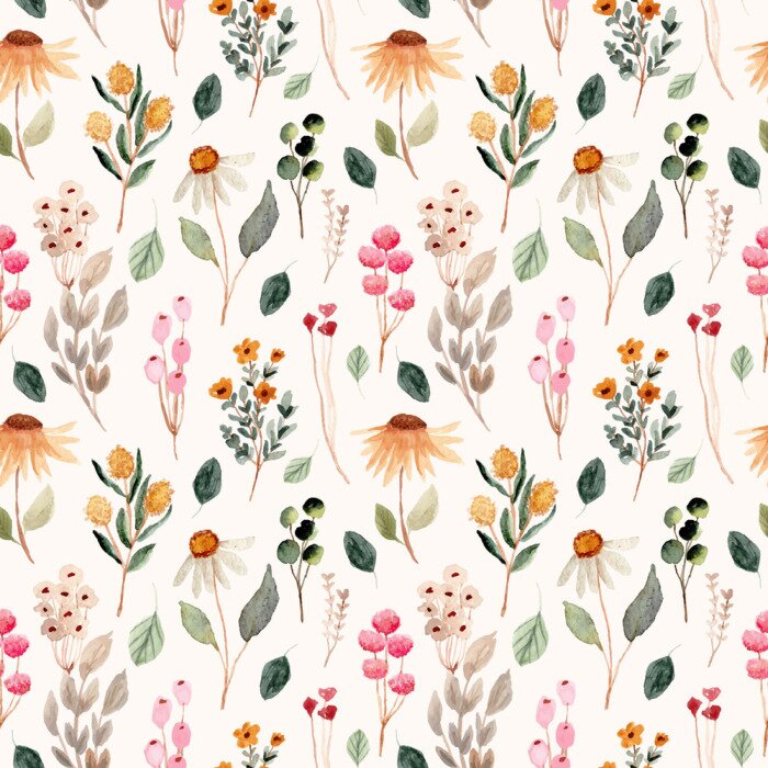 Behang beautiful flower meadow watercolor seamless pattern