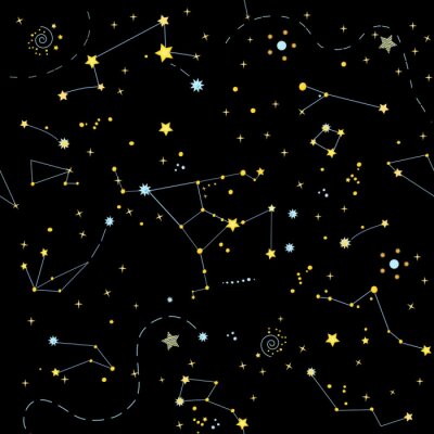 Behang Beautiful galaxy seamless texture on the black background. Vector illustration