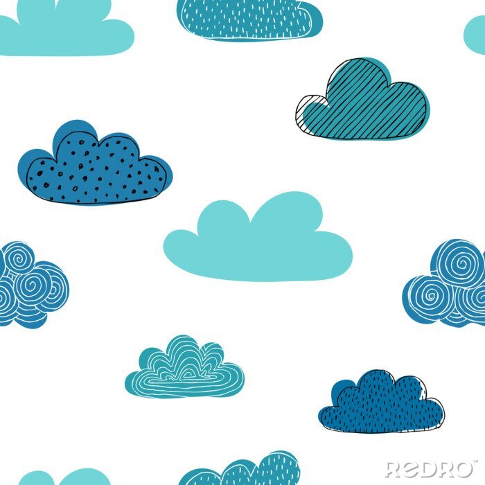 Behang Beautiful seamless pattern of doodle clouds. design background greeting cards and invitations and for baby clothes.